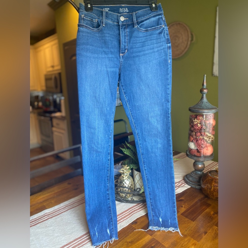 EUC a.n.a Blue High-Rise Skinny Jeans with Frayed Hem